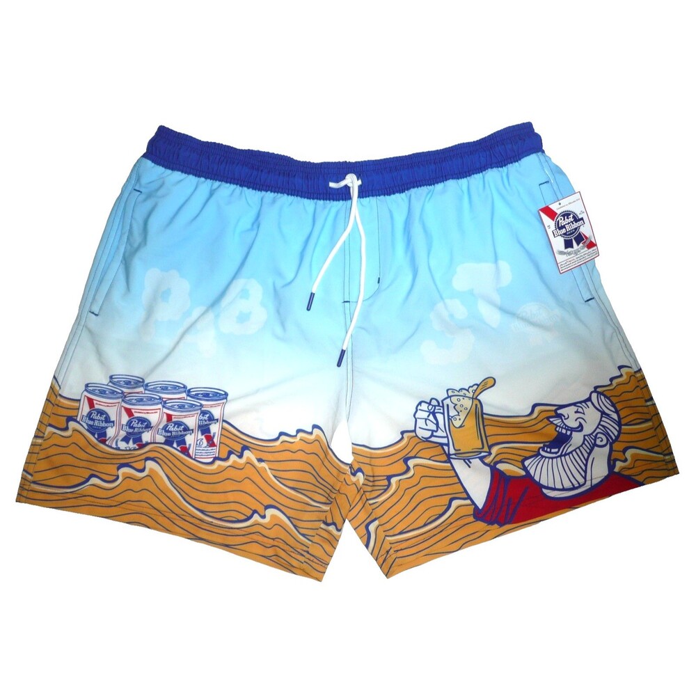 Pabst Blue Ribbon Mens Licensed Beer Board Shorts Graphic Swim Trunks 3XL NWT